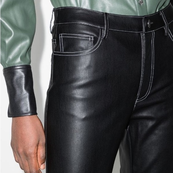 STAUD Elliot High Waist Faux Leather Trouser Straight Leg Black Color Size 8 - Picture 3 of 13